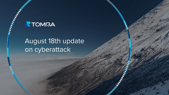 "August 18th update on cyberattack" against backgroud of sky and side of mountain